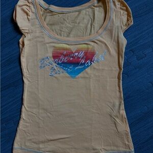 Burberry Tan Tee with Multicolor Heart
